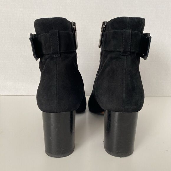 Aquatalia Vanie Black Ankle Boot Suede Round Toe Black Heel Sid Zip 8 - Picture 5 of 9
